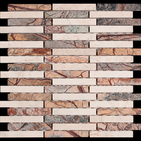 Mosaico design Ramage con mattonelle 15x100 mm sfalsate