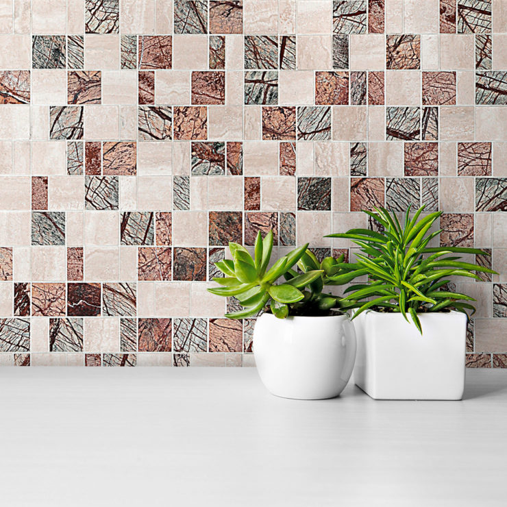 Esempio posa ambientata mosaico design Ramage con mattonelle quadrate e rettangolari
