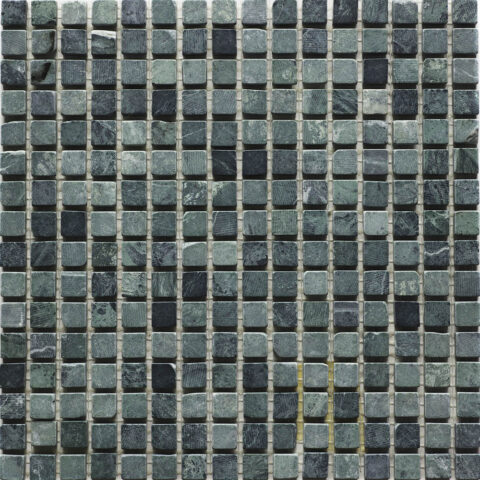 Mosaico in Marmo Verde Guatemala Burattato Tasselli 1,6x1,6x1 cm. Vista dall'Alto